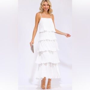 A177. White Tiered Maxi Dress